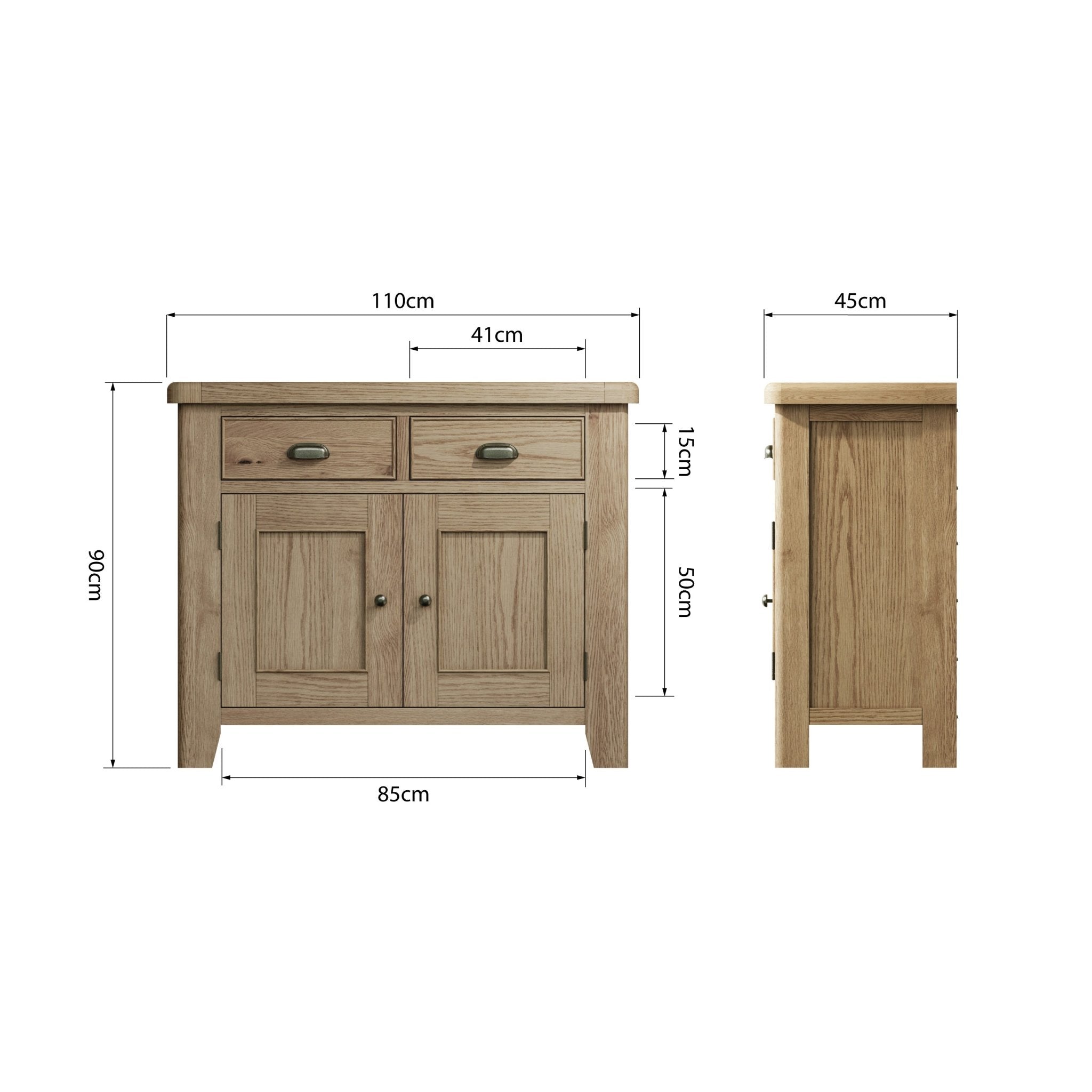 Rusper Oak 2 Door 2 Drawer Small Sideboard - Duck Barn Interiors