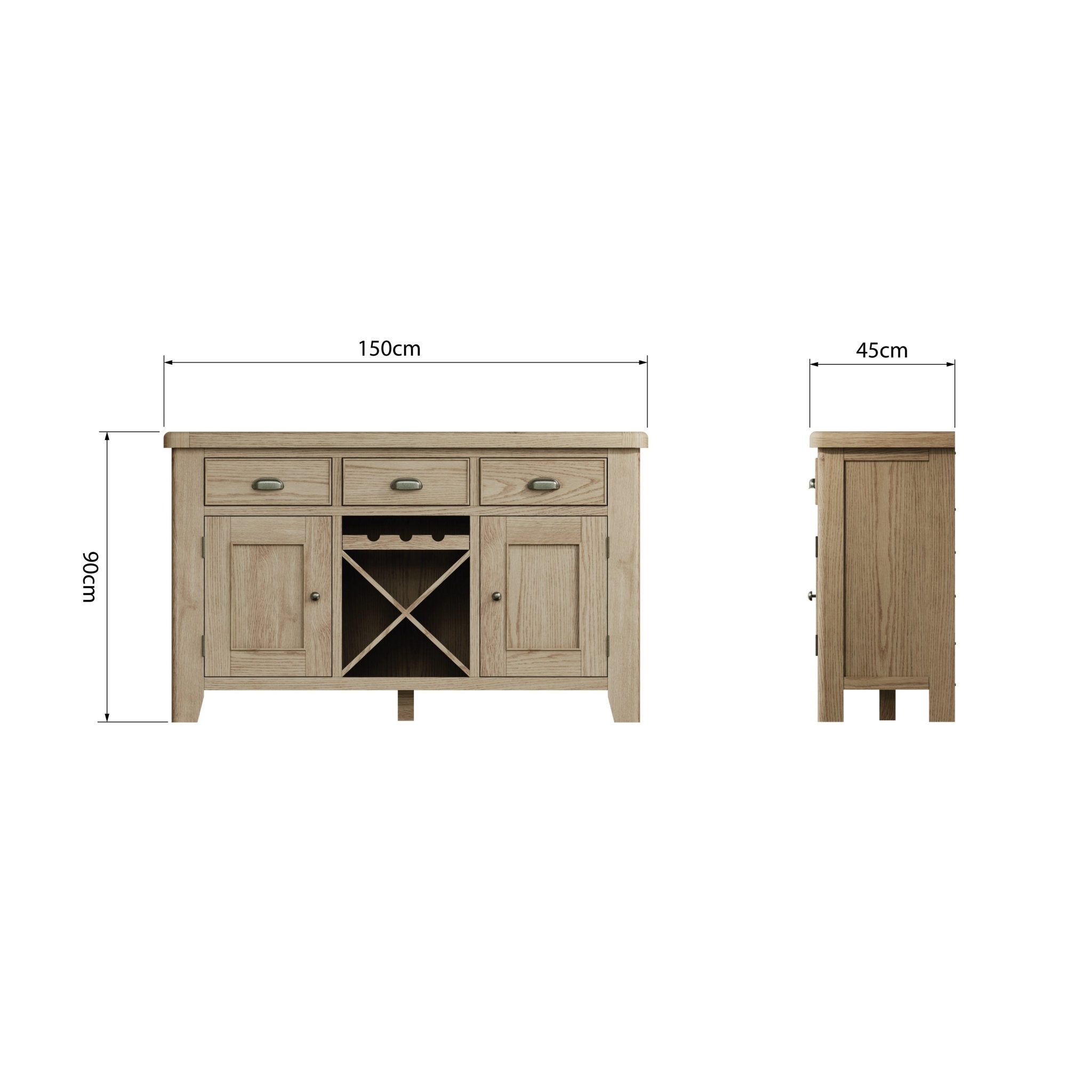 Rusper Oak 2 Door 3 Drawer Large Sideboard with Wine Storage - Duck Barn Interiors