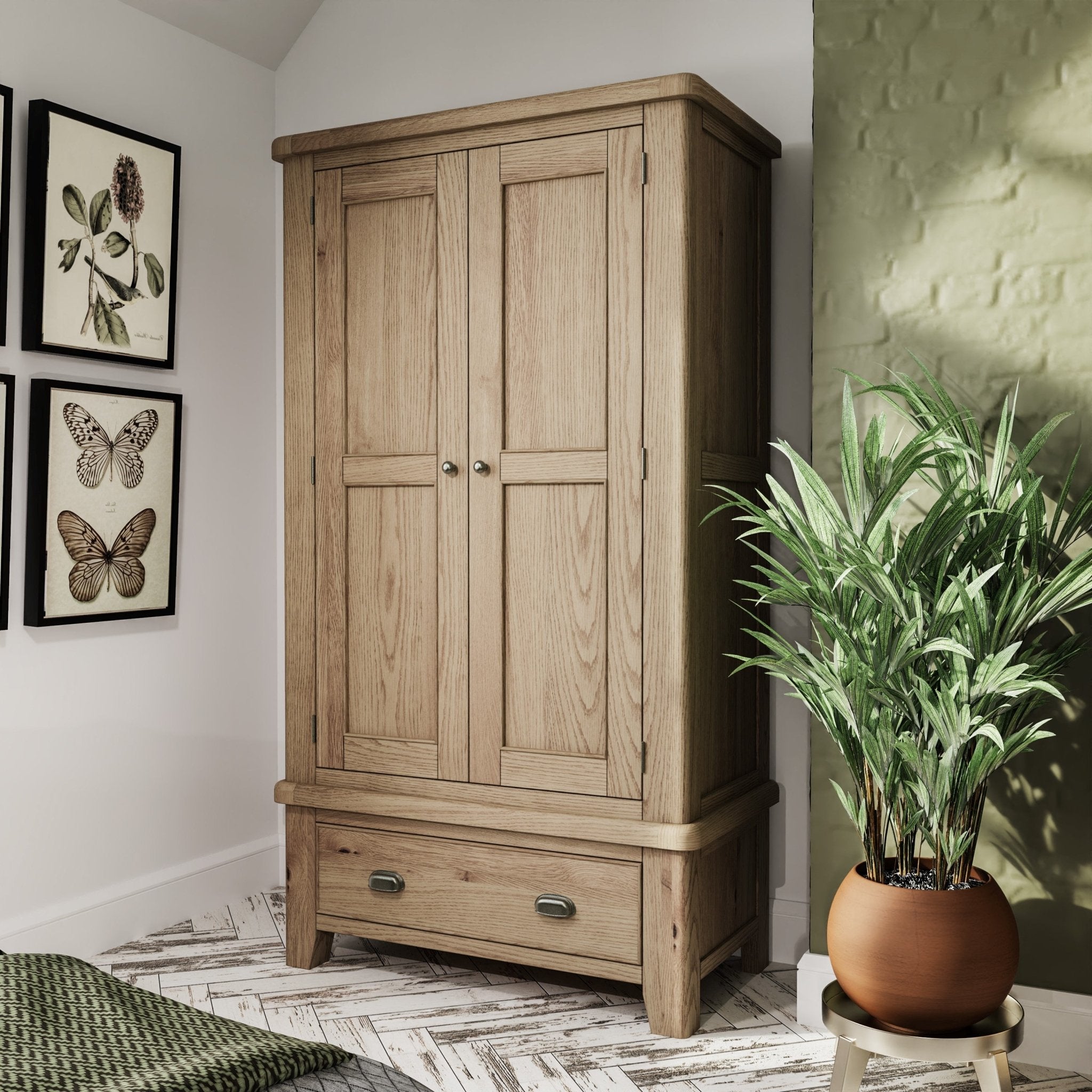 Rusper Oak 2 Door Wardrobe with Drawer - Duck Barn Interiors