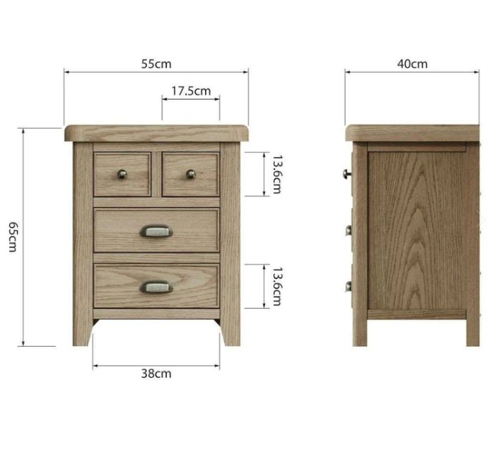 Rusper Oak 4 Drawer Bedside Table - Extra Large - Duck Barn Interiors