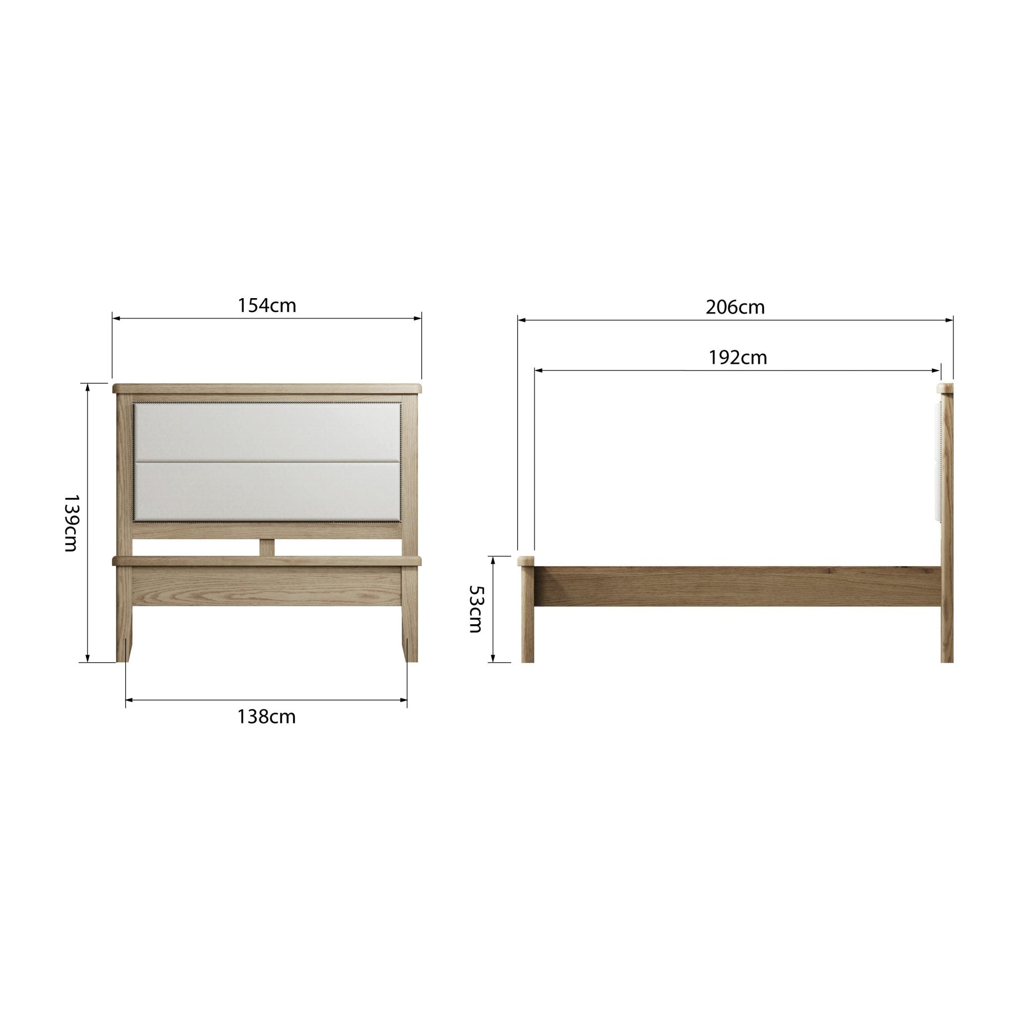Rusper Oak 4'6" Double Bed Frame - Fabric Headboard - Duck Barn Interiors