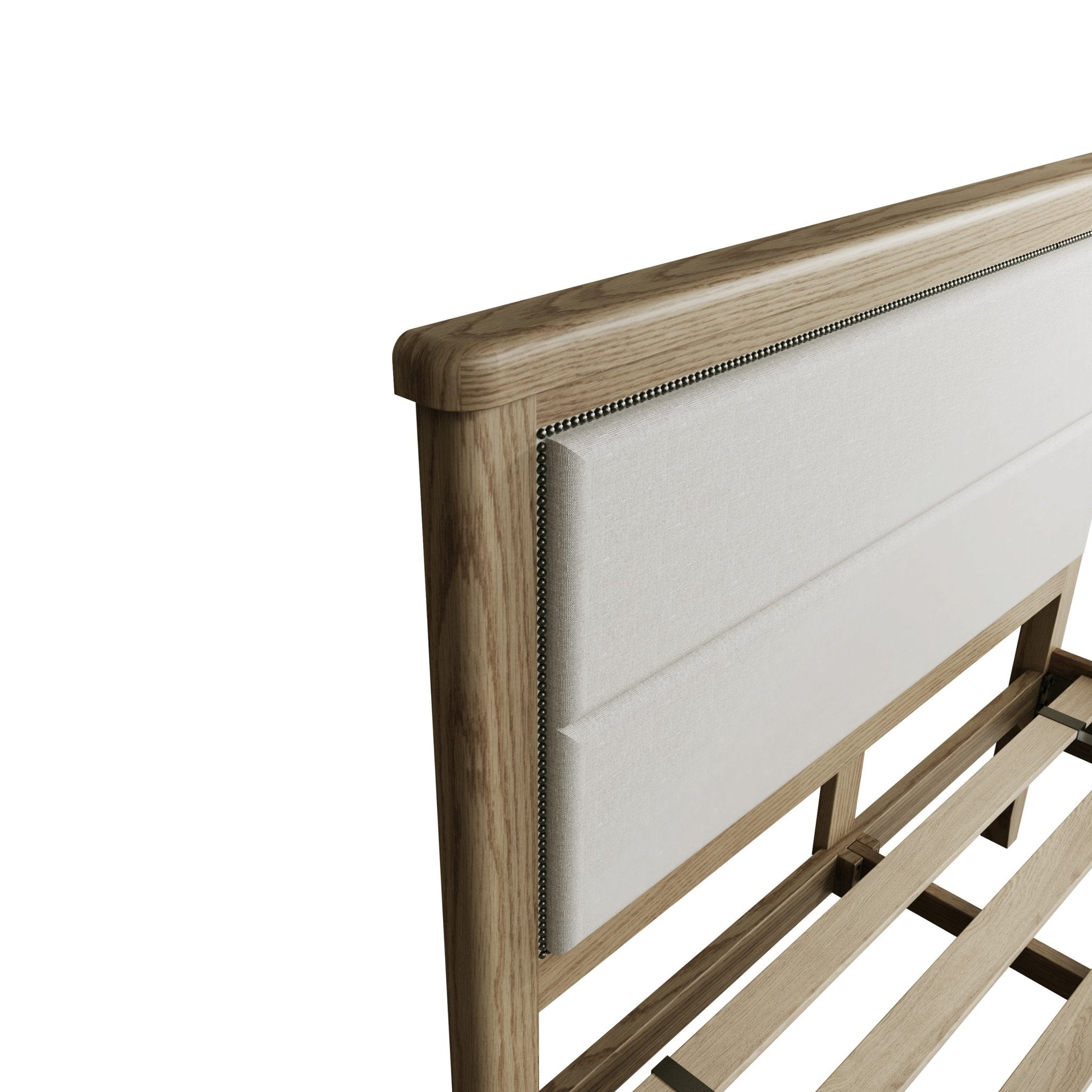 Rusper Oak 4'6" Double Bed Frame - Fabric Headboard - Duck Barn Interiors