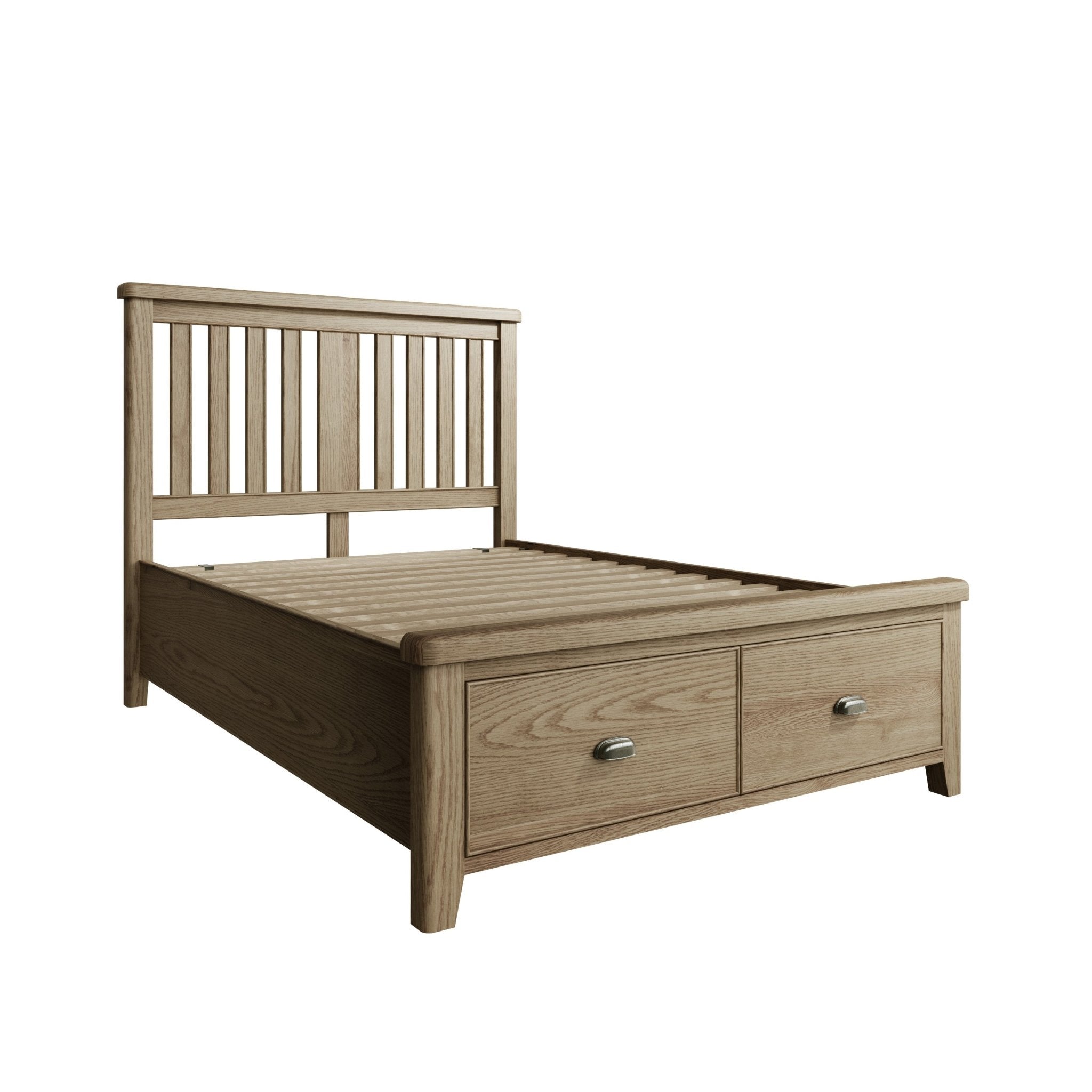 Rusper Oak 4'6 Double Bed Frame - Wooden Headboard & Drawers - Duck Barn Interiors