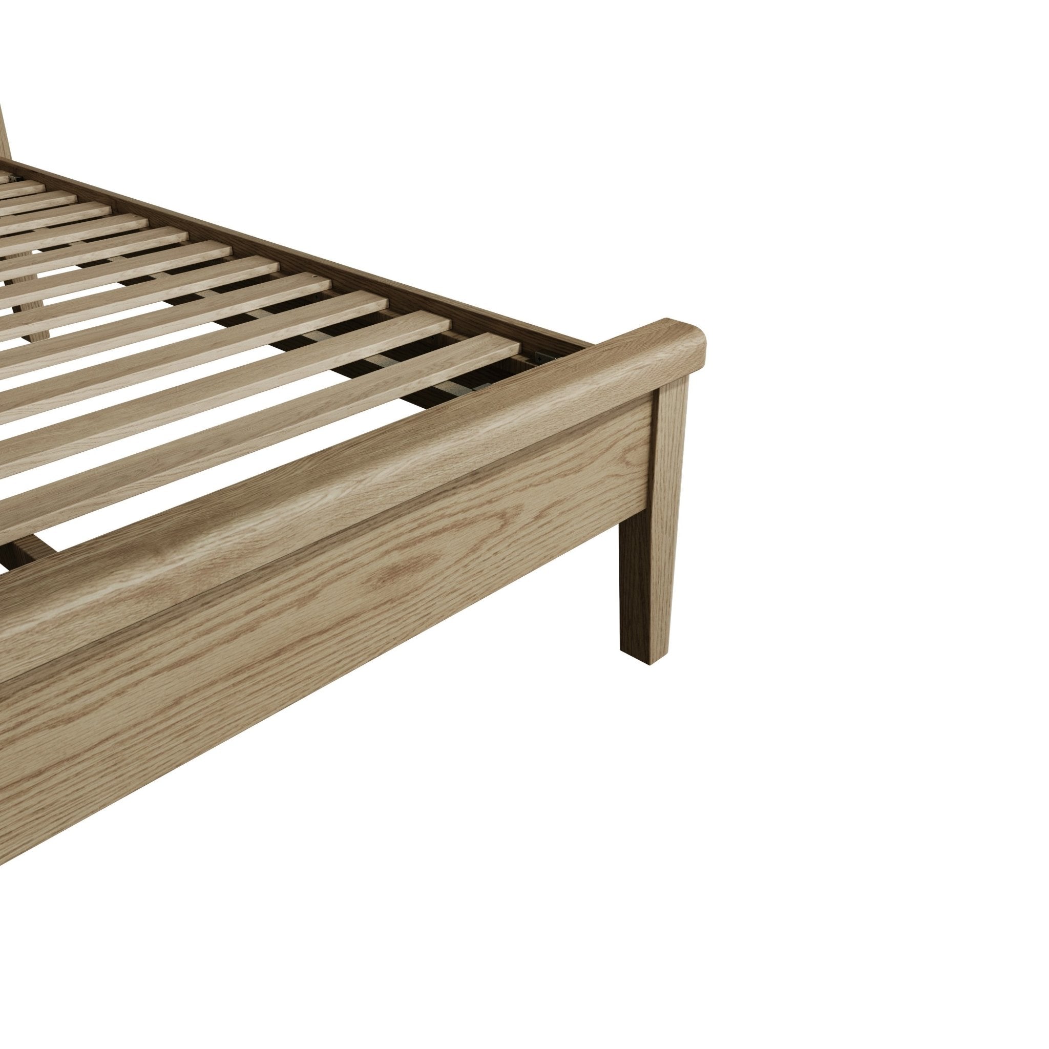 Rusper Oak 5'0 Kingsize Bed Frame - Fabric Headboard - Duck Barn Interiors
