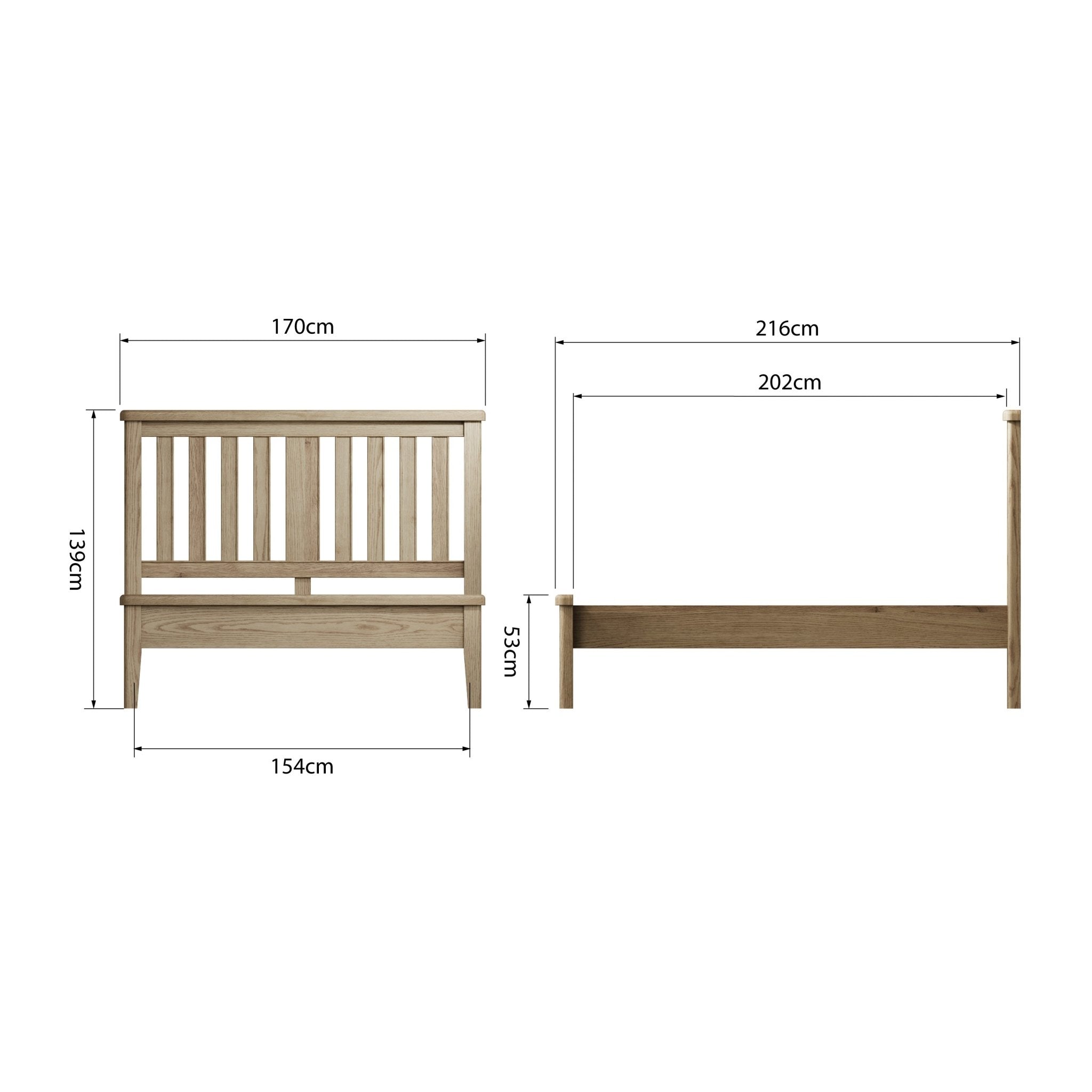 Rusper Oak 5'0 Kingsize Bed Frame - Wooden Headboard - Duck Barn Interiors