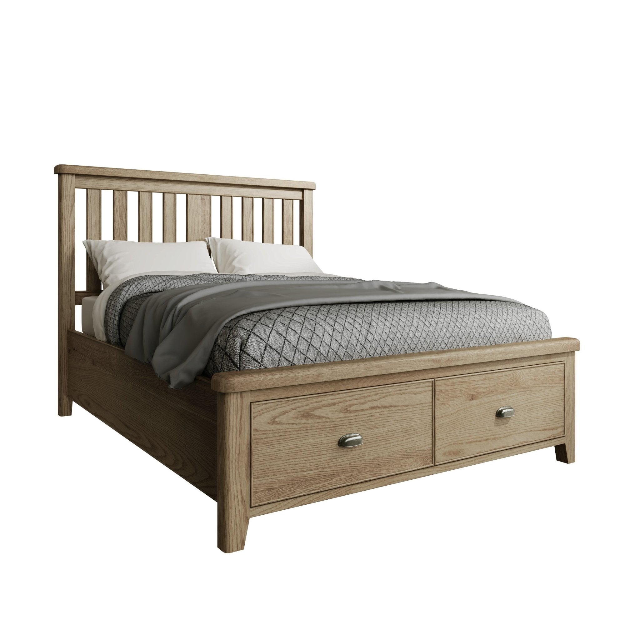 Rusper Oak 5'0 Kingsize Bed Frame - Wooden Headboard & Drawers - Duck Barn Interiors