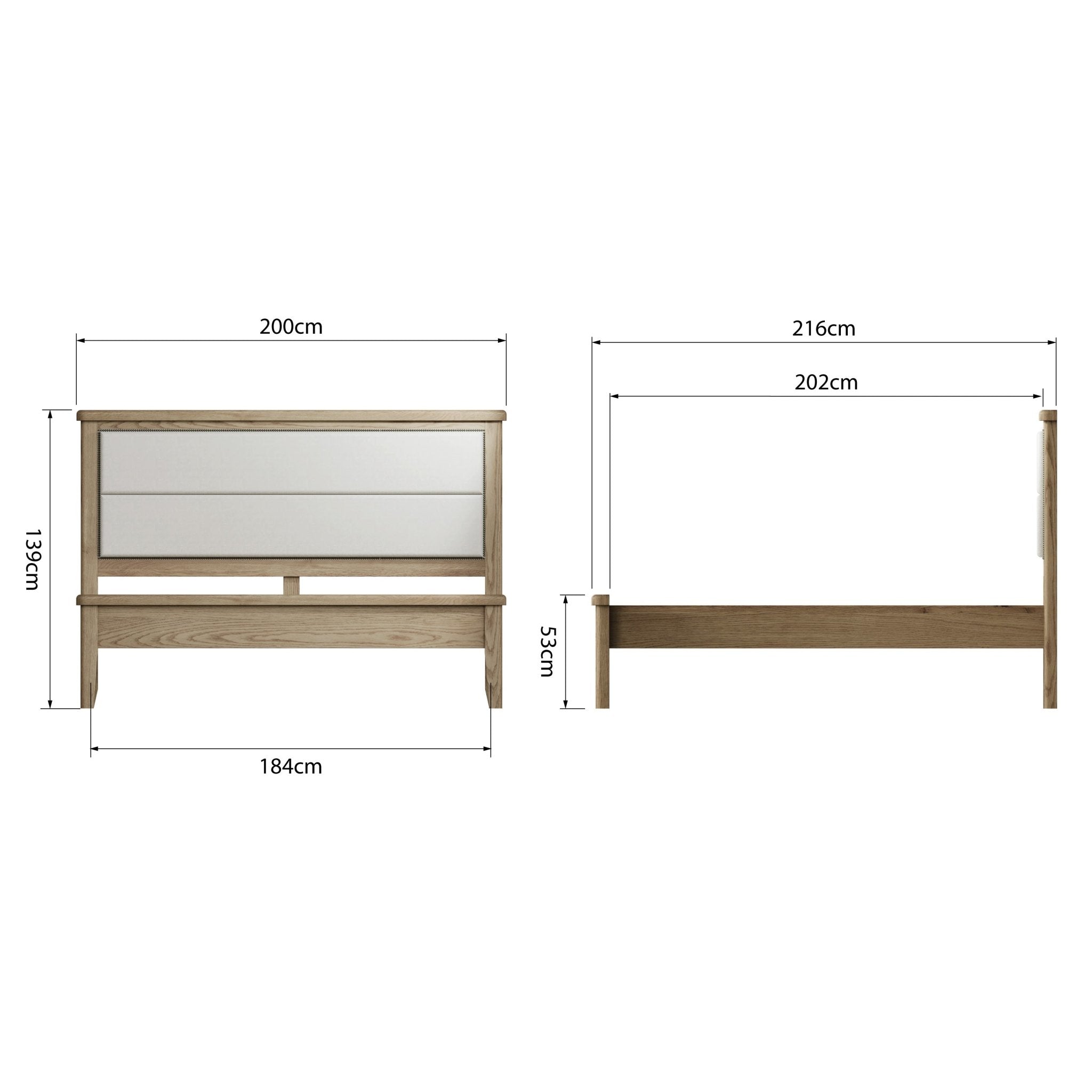 Rusper Oak 6'0 Super King size Bed Frame - Fabric Headboard - Duck Barn Interiors