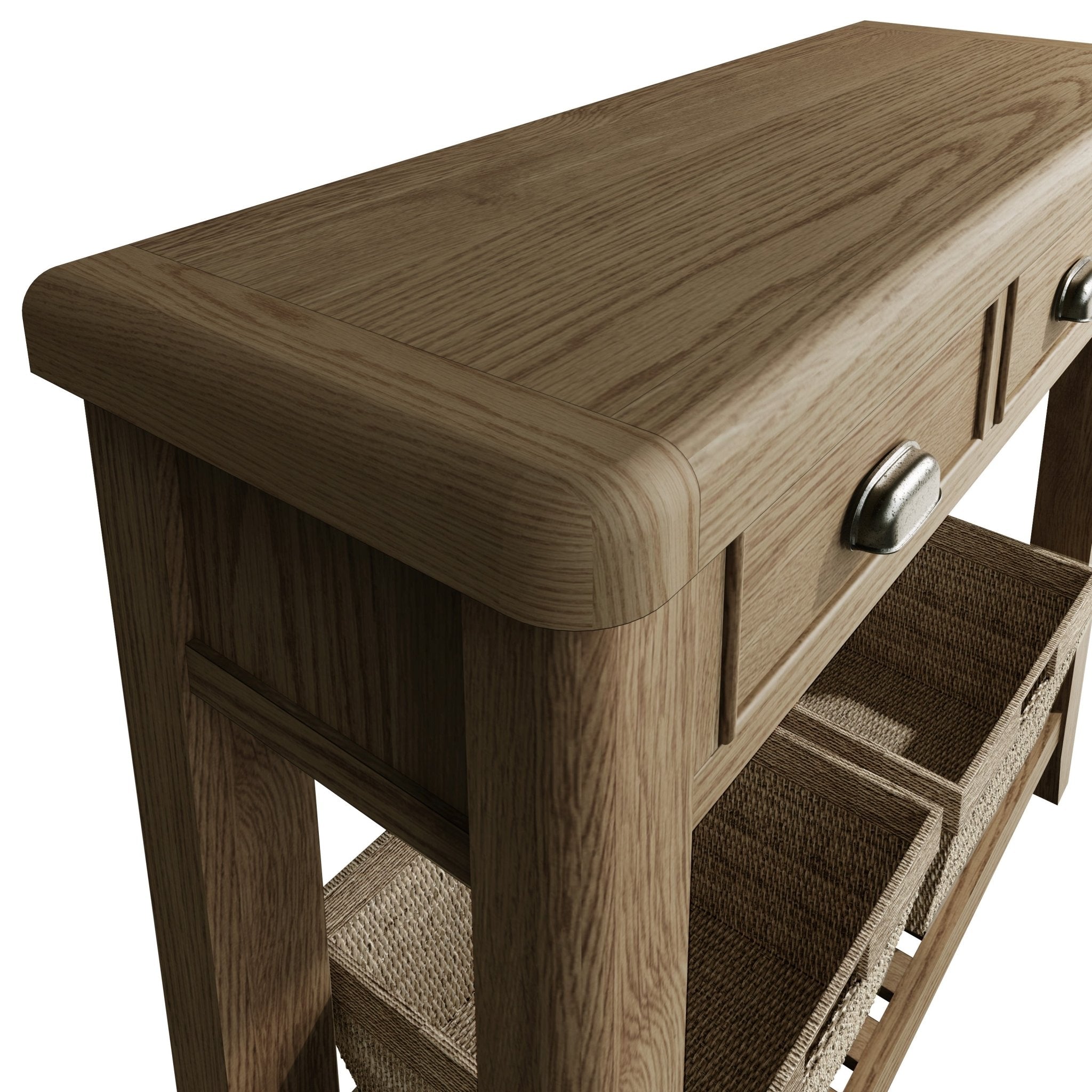 Rusper Oak Console Table with 2 Baskets - Duck Barn Interiors