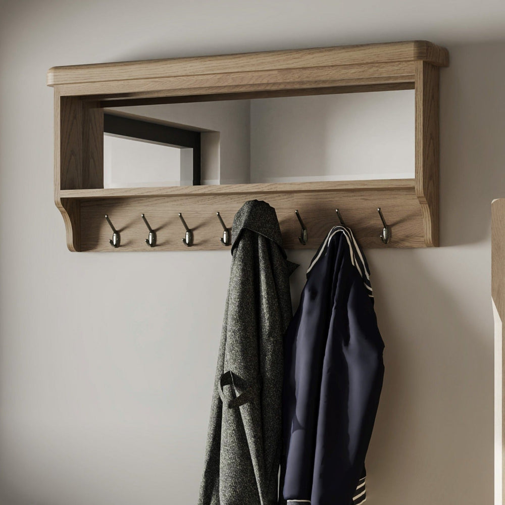 Rusper Oak Hall Coat Rack with Mirror1 - Duck Barn Interiors