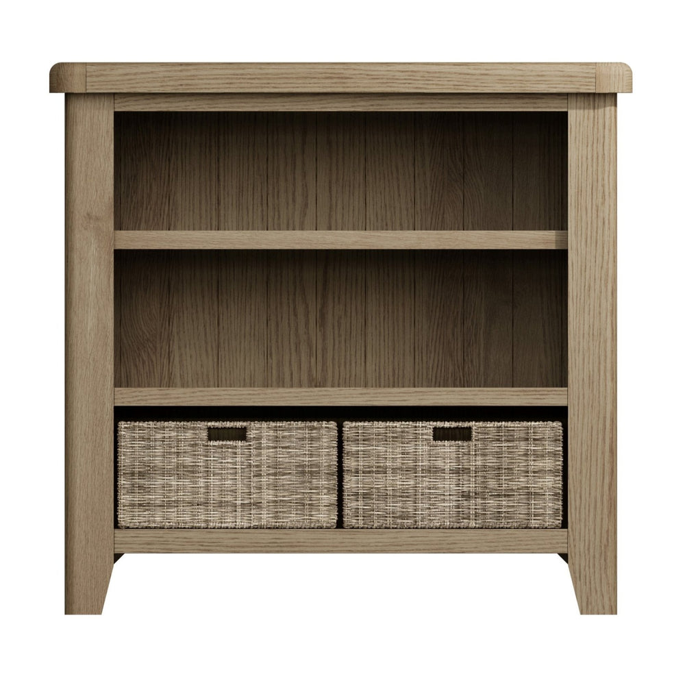 Rusper Oak Small Bookcase with Baskets3 - Duck Barn Interiors