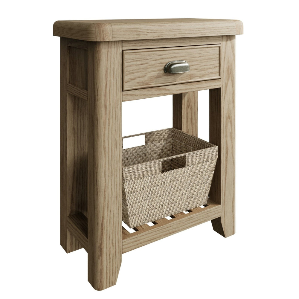 Rusper Oak Telephone Table with Basket3 - Duck Barn Interiors