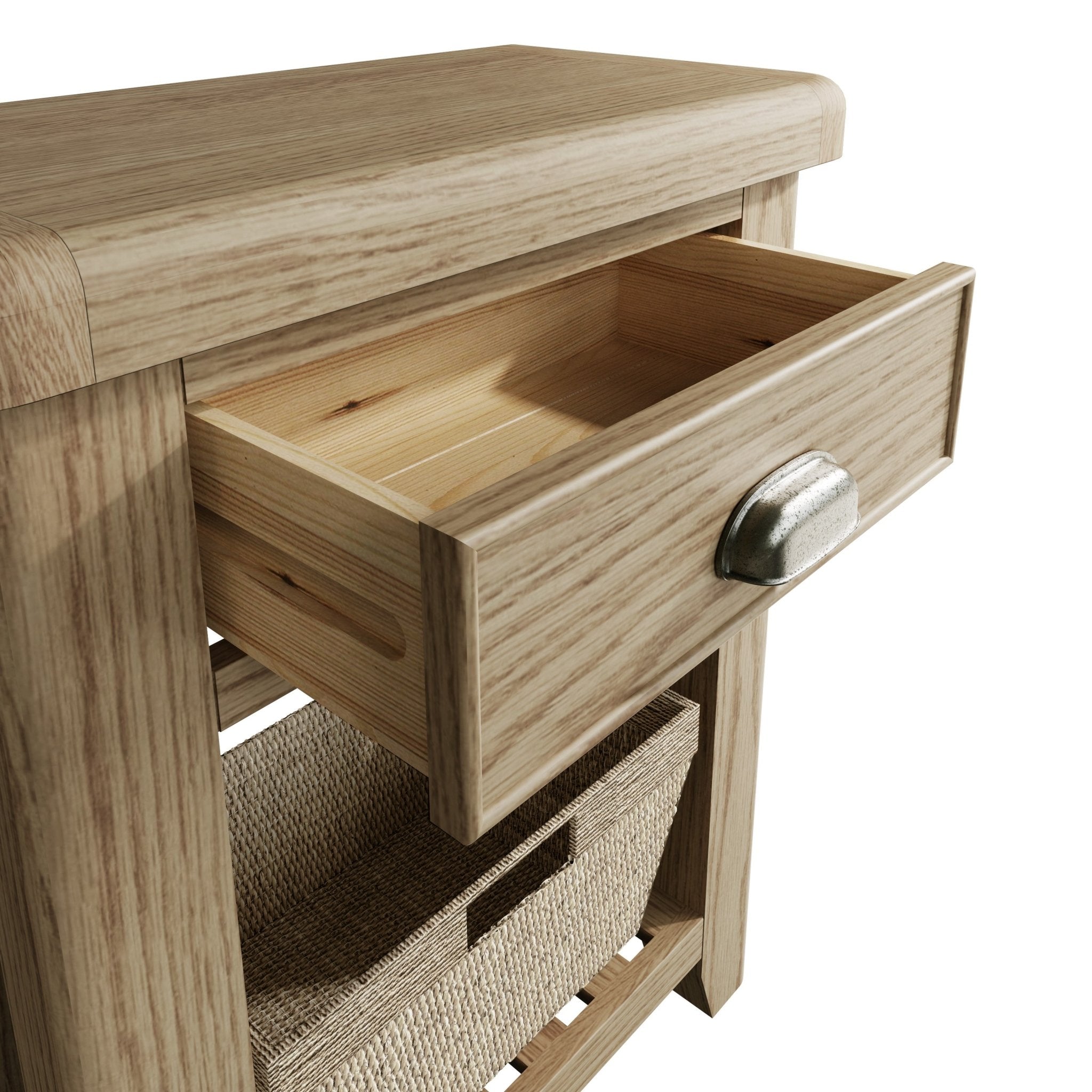 Rusper Oak Telephone Table with Basket - Duck Barn Interiors