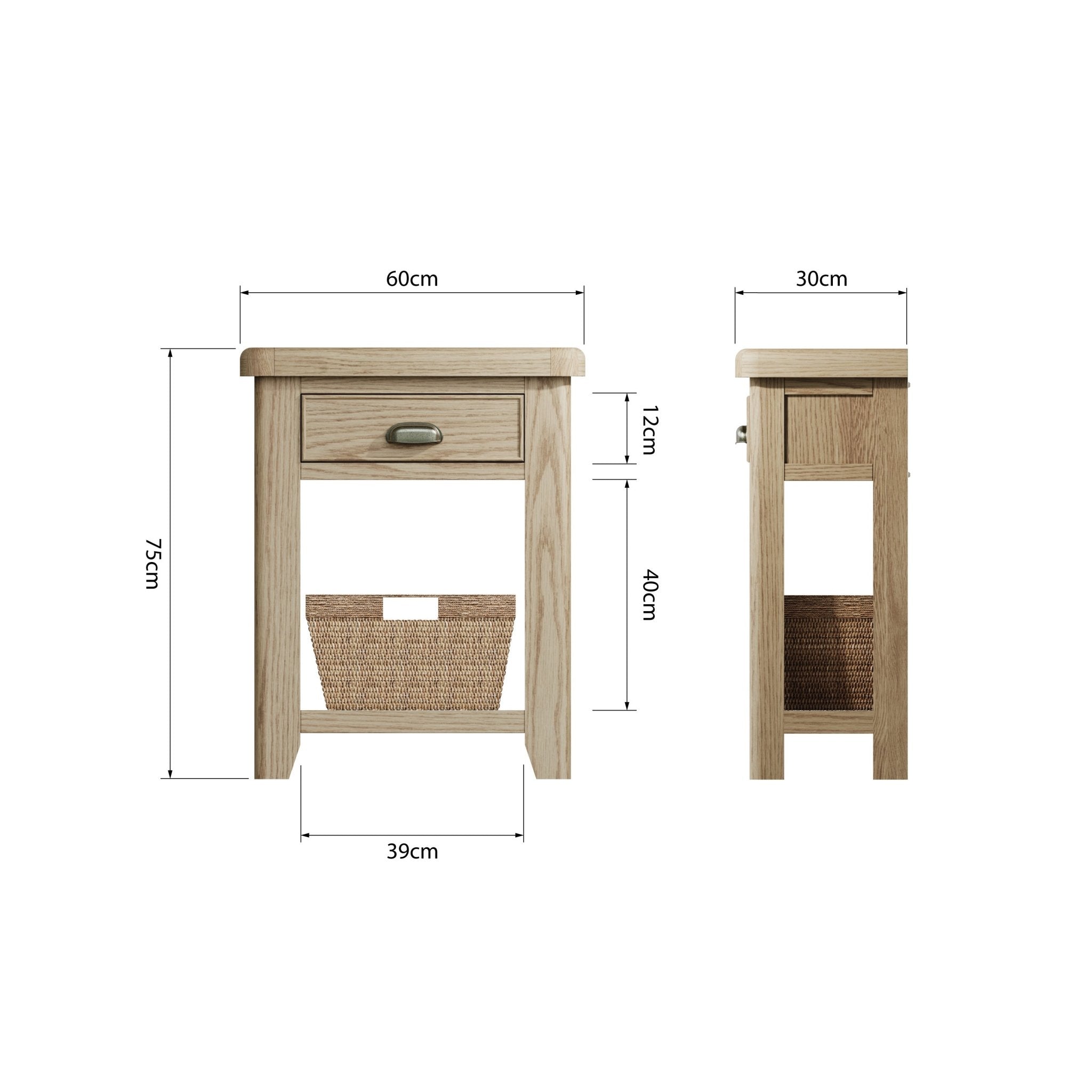 Rusper Oak Telephone Table with Basket - Duck Barn Interiors