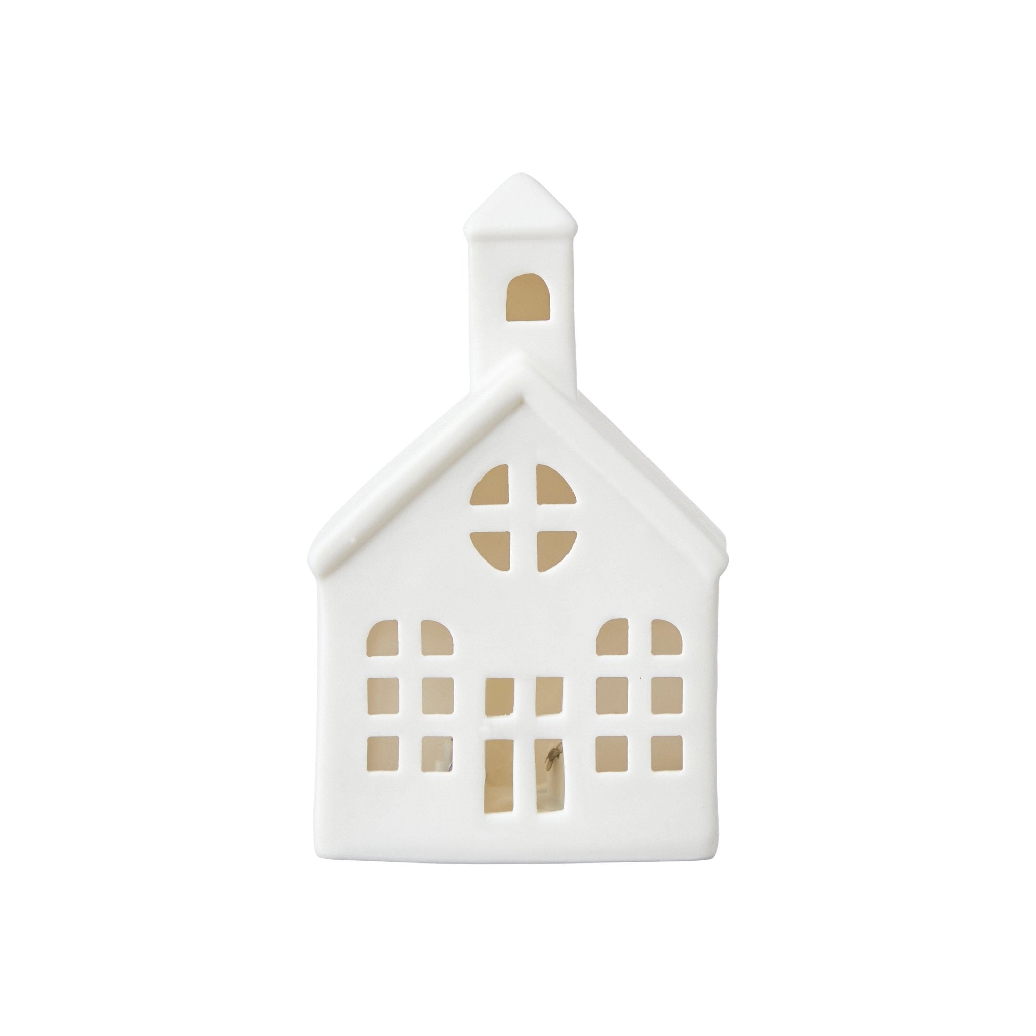 Set of 3 White Porcelain Houses with LEDs - Duck Barn Interiors