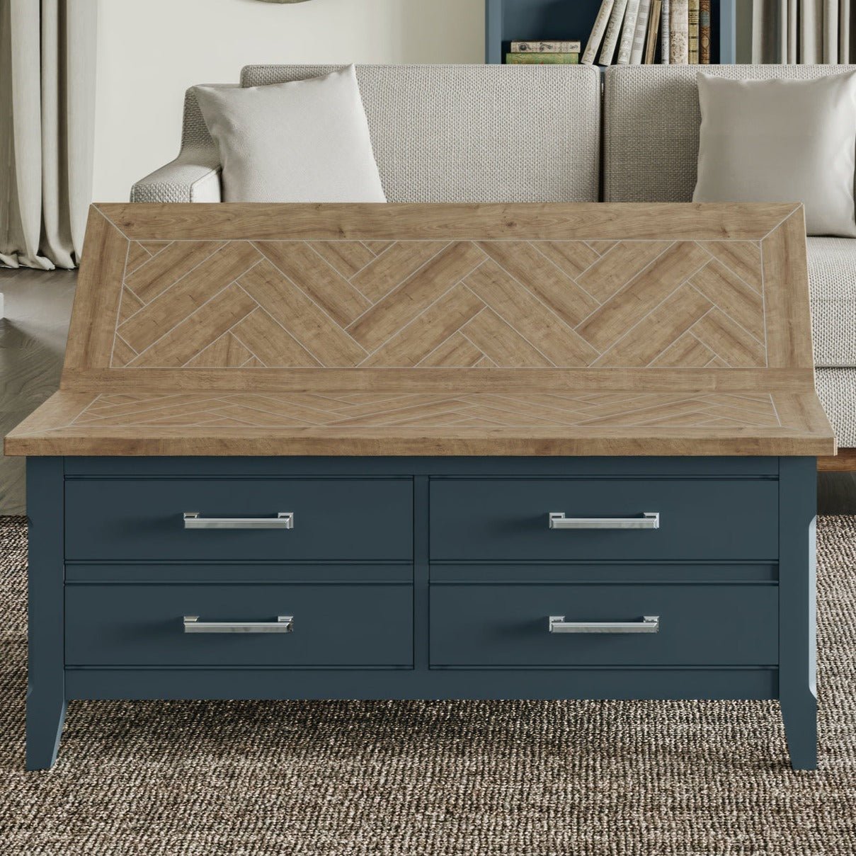 Signature Blue Coffee Table With Drawers & Hidden Storage - Duck Barn Interiors