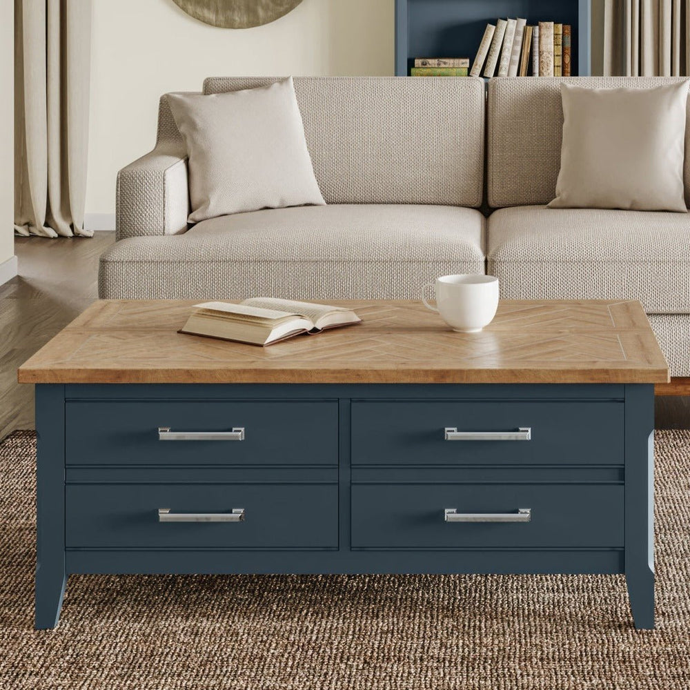 Signature Blue Coffee Table With Drawers & Hidden Storage1 - Duck Barn Interiors