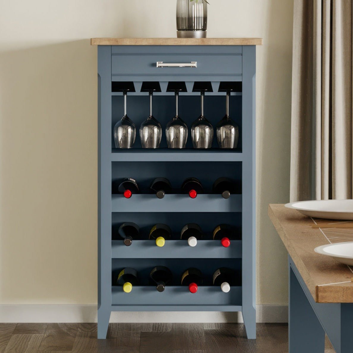 Signature Blue Wine Rack / Glass Storage Cabinet - Duck Barn Interiors
