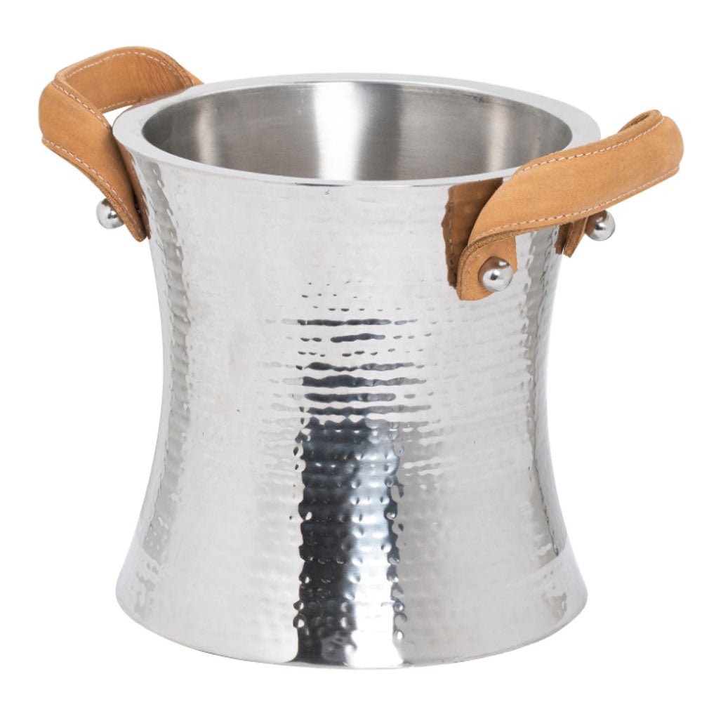 Silver Ice Bucket with Leather Handle - Duck Barn Interiors