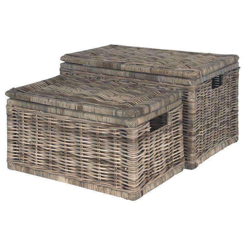 Small Grey Rectangle Wicker Storage Chest With Lid - Duck Barn Interiors