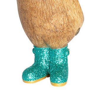 Small Wooden Disco Duckling in Green Sparkly Wellies - Duck Barn Interiors