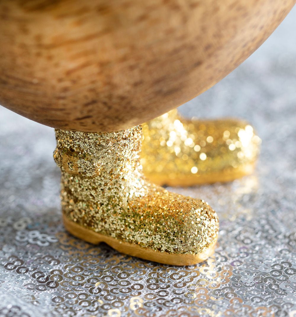 Small Wooden Disco Ducky in Gold Sparkly Wellies - Duck Barn Interiors