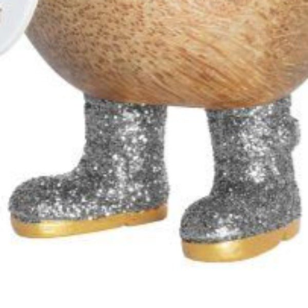 Small Wooden Disco Ducky in Silver Sparkly Wellies - Duck Barn Interiors