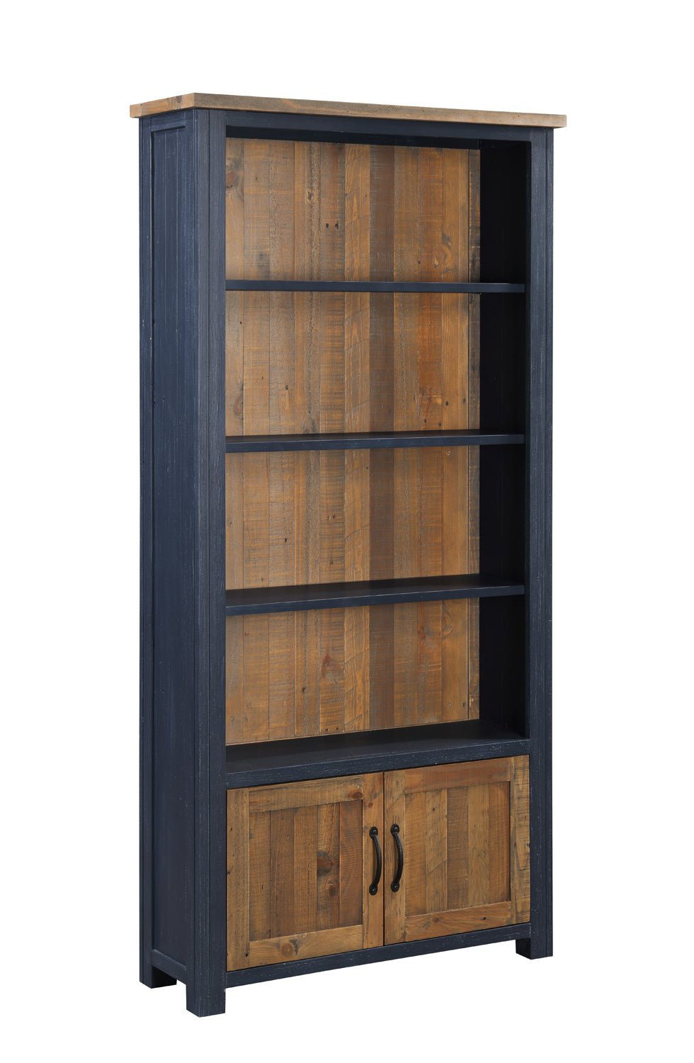 Splash of Blue Large Open Bookcase with Cupboard - Duck Barn Interiors