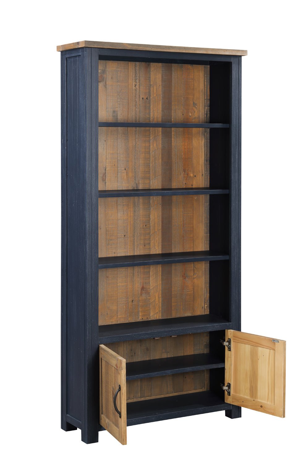 Splash of Blue Large Open Bookcase with Cupboard - Duck Barn Interiors