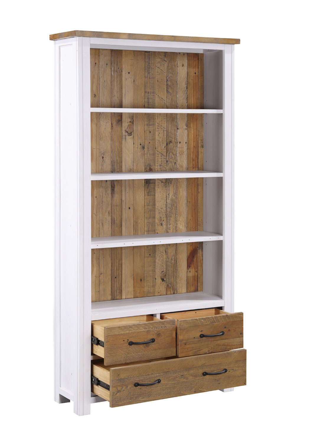 Splash of White Large Open Bookcase with Drawers - Duck Barn Interiors