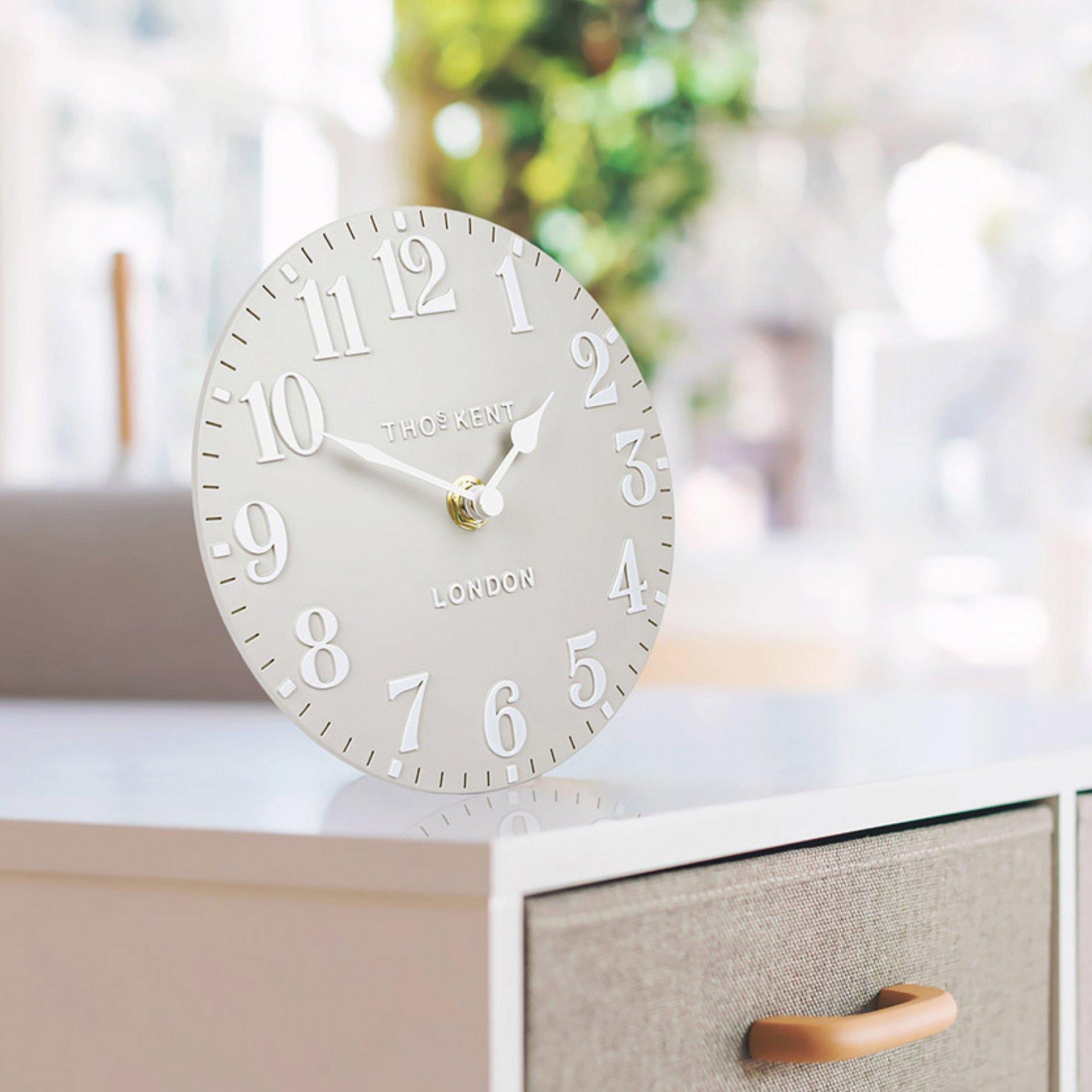 Thomas Kent Arabic Mantel Clock - Dove Grey (15cm/6") - Duck Barn Interiors