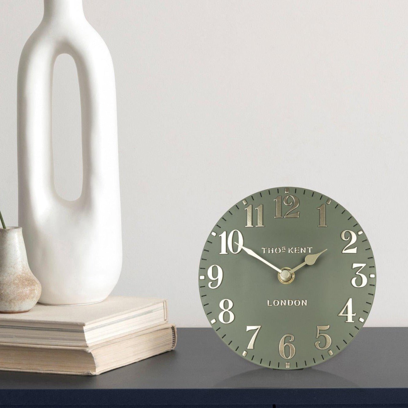 Thomas Kent Arabic Mantel Clock - Lichen Green - Duck Barn Interiors