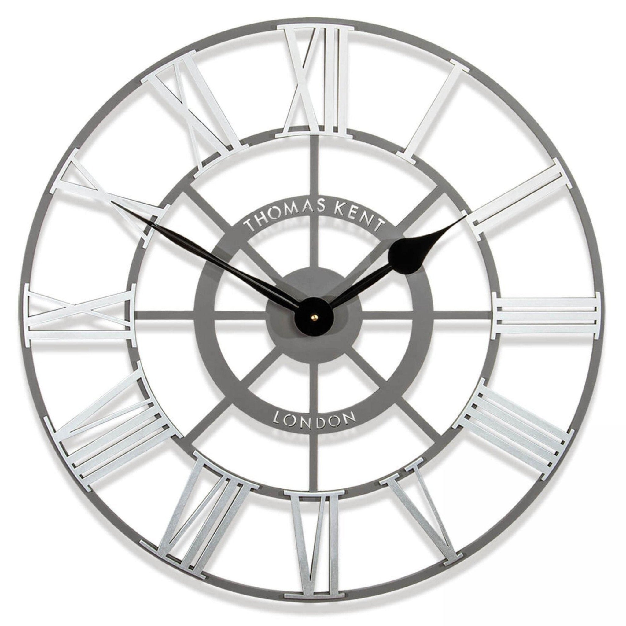 Thomas Kent Evening Star Skeleton Wall Clock - Silver (61cm/24") - Duck Barn Interiors