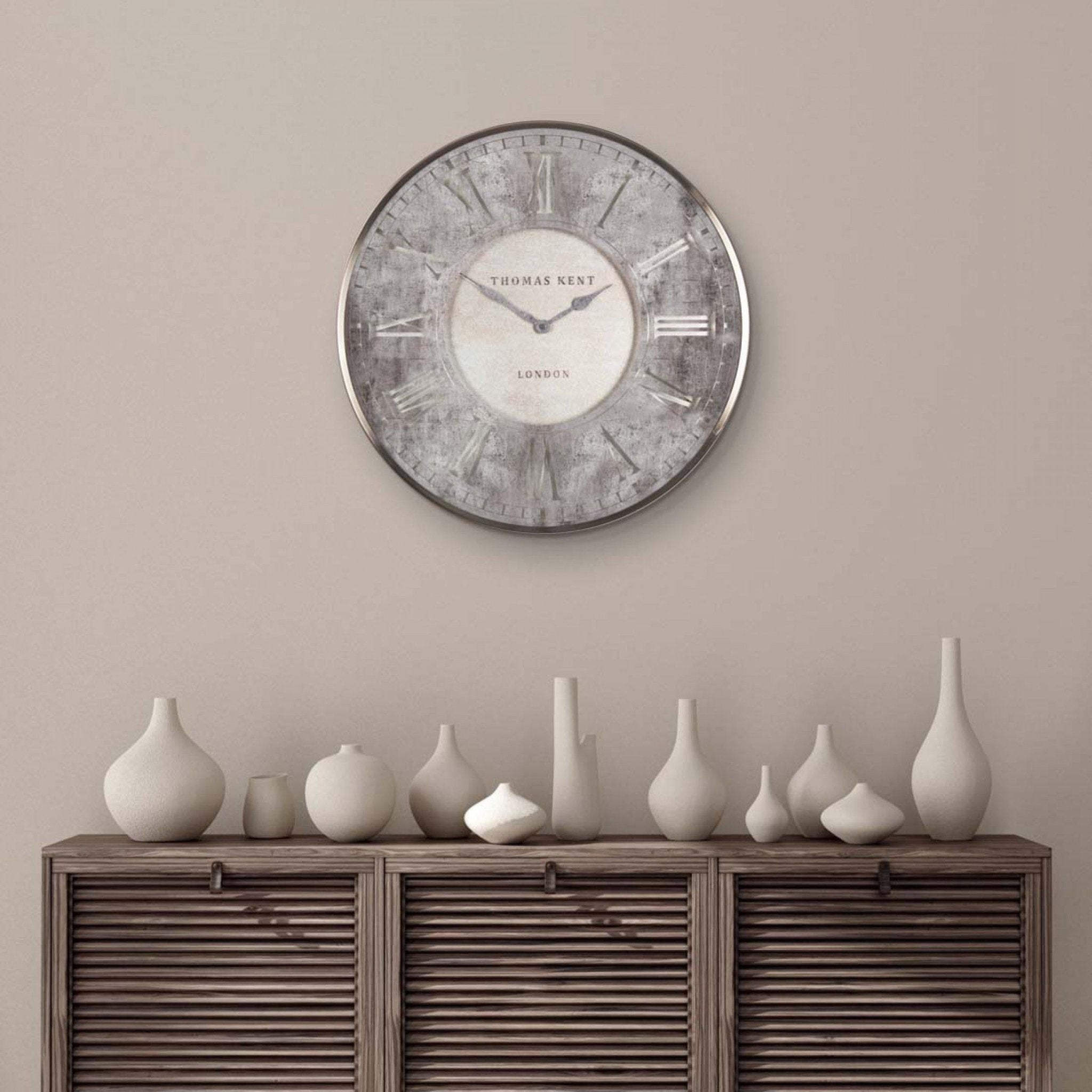 Thomas Kent Florentine Silvern Wall Clock (52cm/20") - Duck Barn Interiors