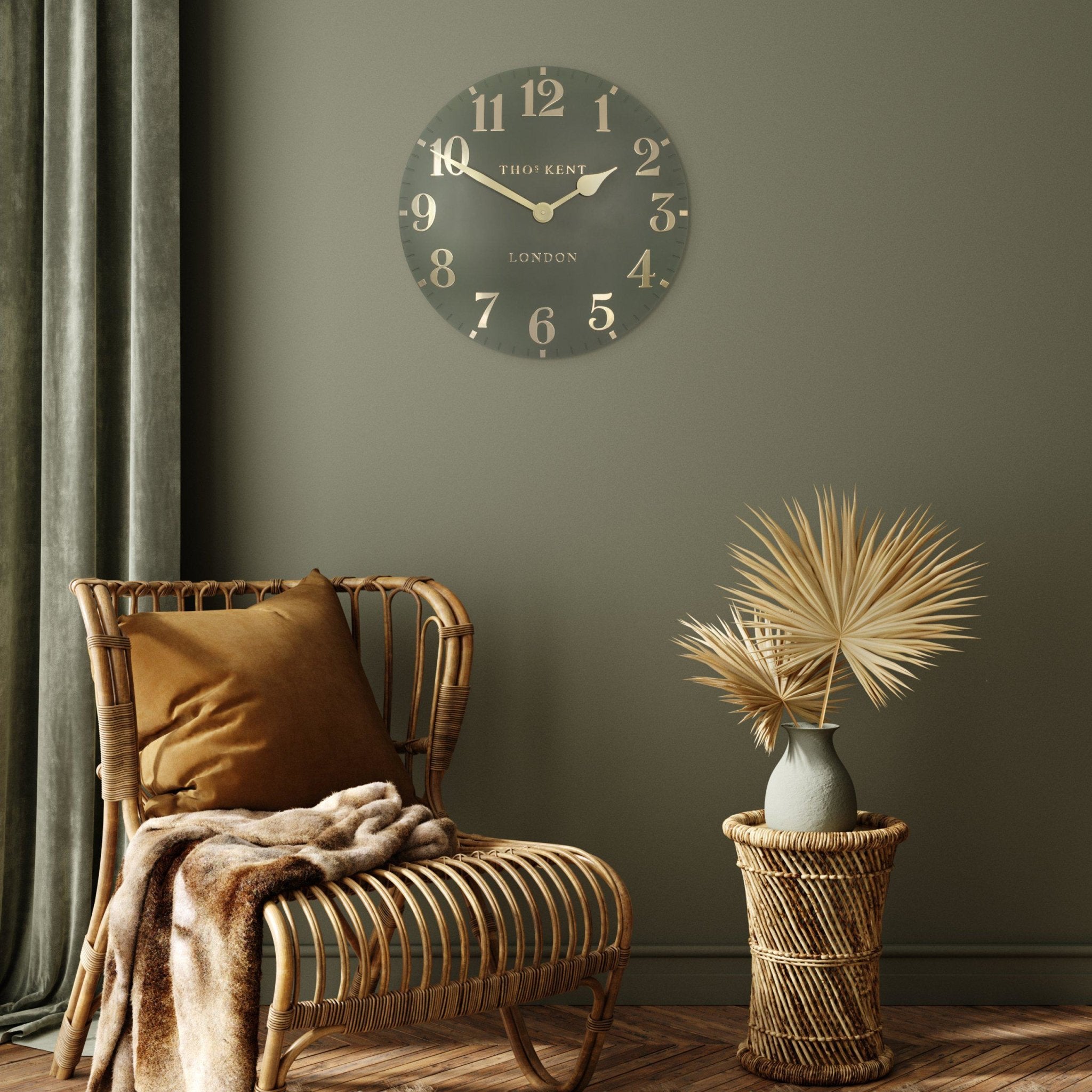 Thomas Kent Lichen Green Arabic Wall Clock (50cm/20") - Duck Barn Interiors