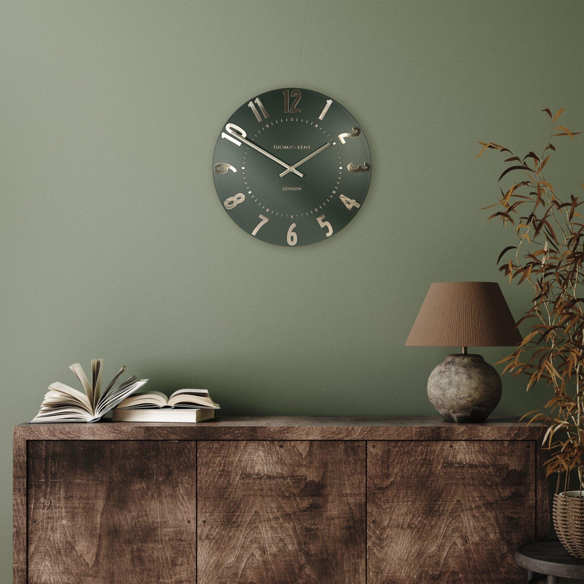 Thomas Kent Mulberry Wall Clock - Olive Green (30cm/12") - Duck Barn Interiors