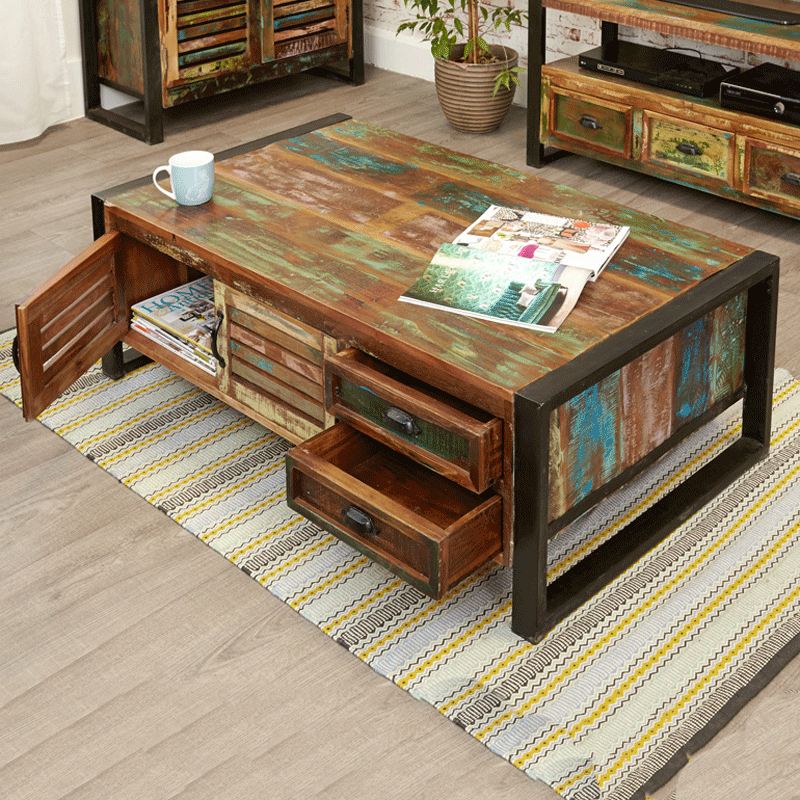 Urban Chic Large Coffee Table with Drawers & Cupboard - Duck Barn Interiors