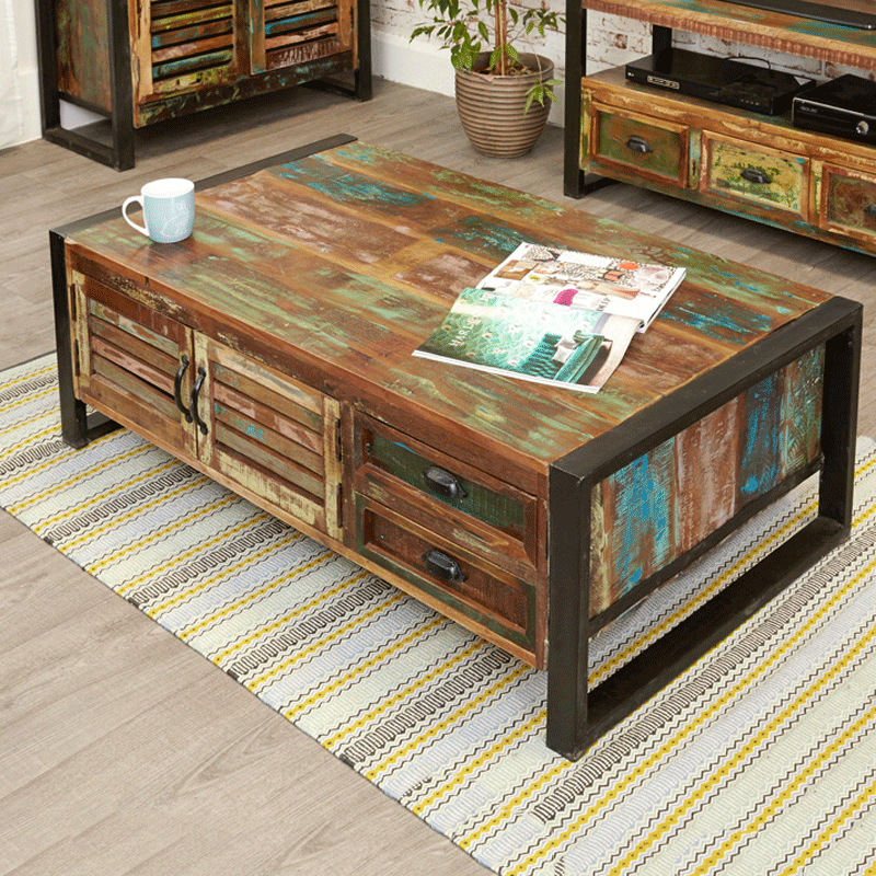 Urban Chic Large Coffee Table with Drawers & Cupboard - Duck Barn Interiors