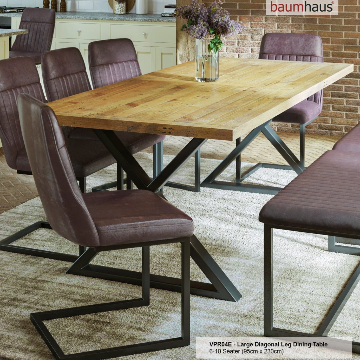 Urban Elegance - Reclaimed Dining Table - LARGE (Diagonal Leg) 6-10 Seater - Duck Barn Interiors