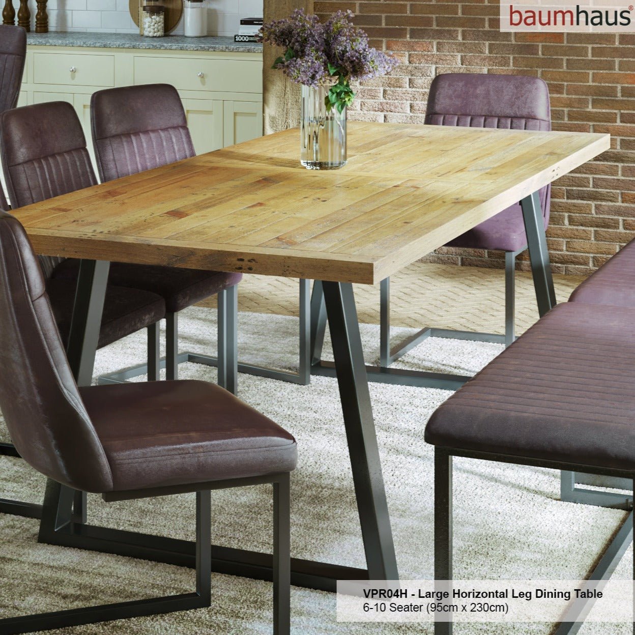 Urban Elegance - Reclaimed Dining Table - LARGE (Horizontal Leg) 6-10 seater - Duck Barn Interiors