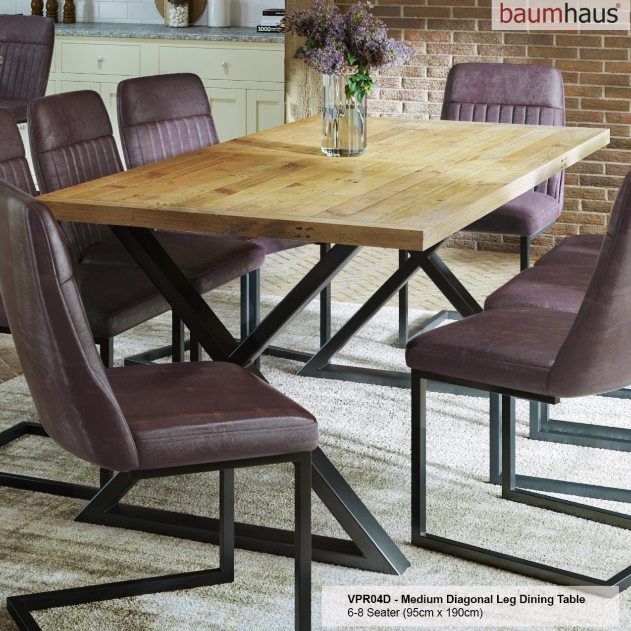 Urban Elegance - Reclaimed Dining Table - MEDIUM (Diagonal Leg) 6-8 seater - Duck Barn Interiors