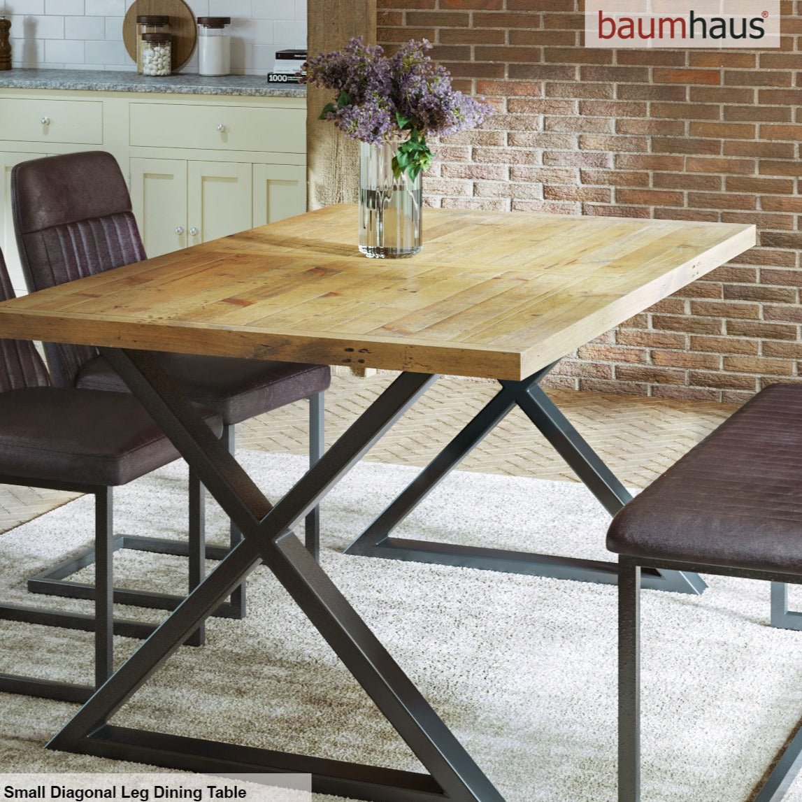 Urban Elegance - Reclaimed Dining Table - SMALL (Diagonal Leg) 4-6 seater - Duck Barn Interiors
