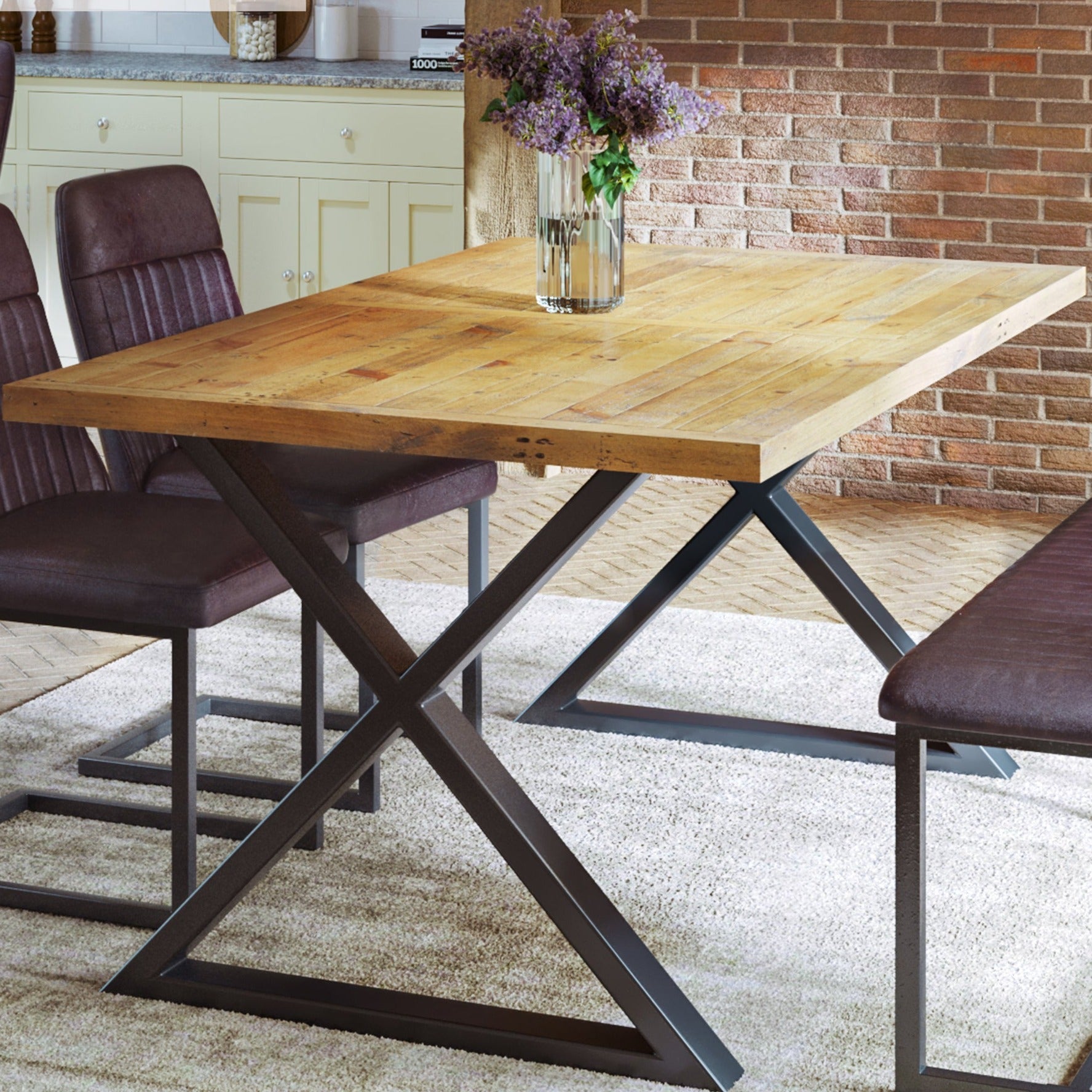 Urban Elegance - Reclaimed Dining Table - SMALL (Diagonal Leg) 4-6 seater - Duck Barn Interiors