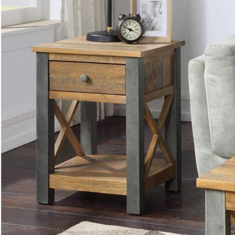 Urban Elegance - Reclaimed Lamp Side Table With Drawer - Duck Barn Interiors