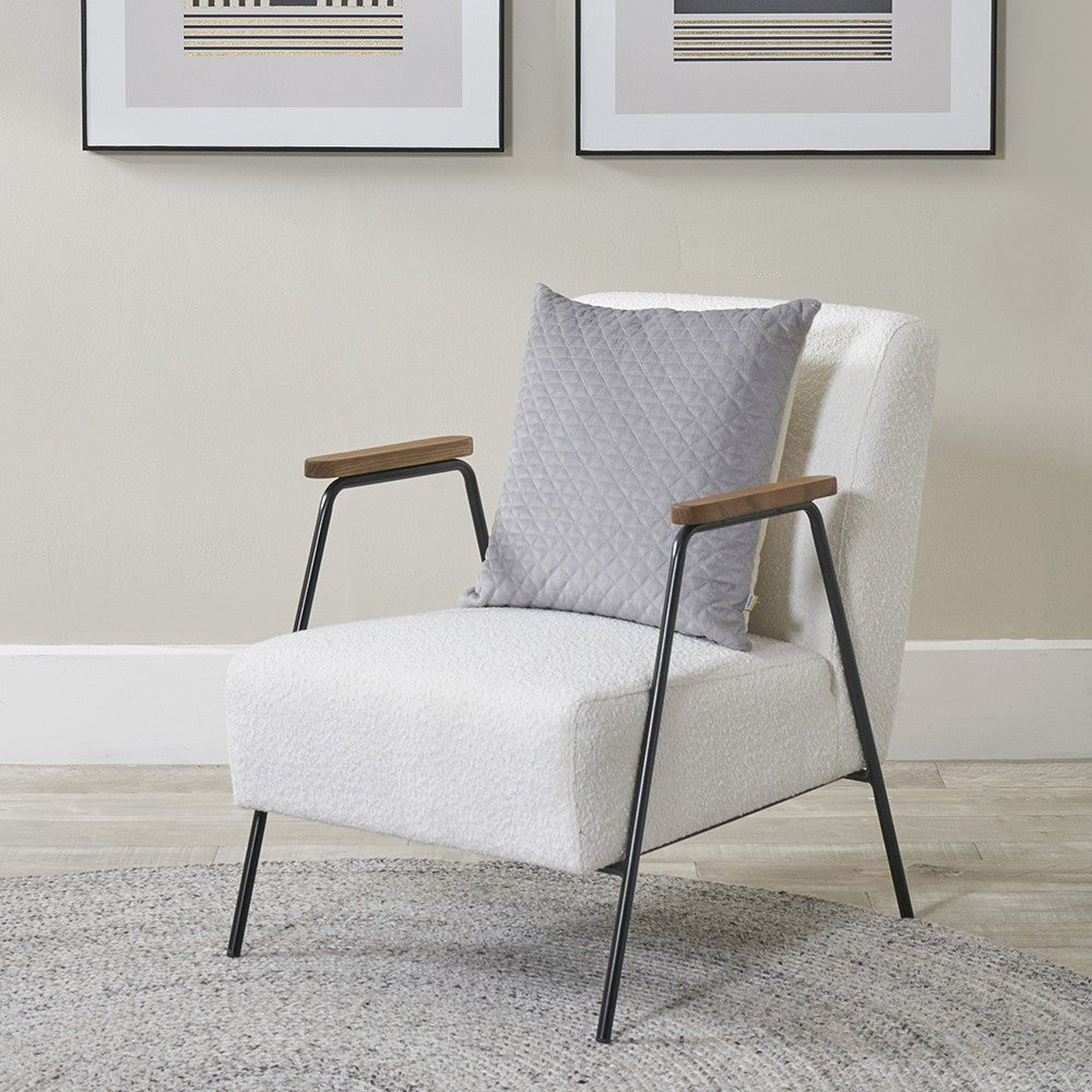 White Accent Chair with Wooden Arms and Black Legs - Duck Barn Interiors