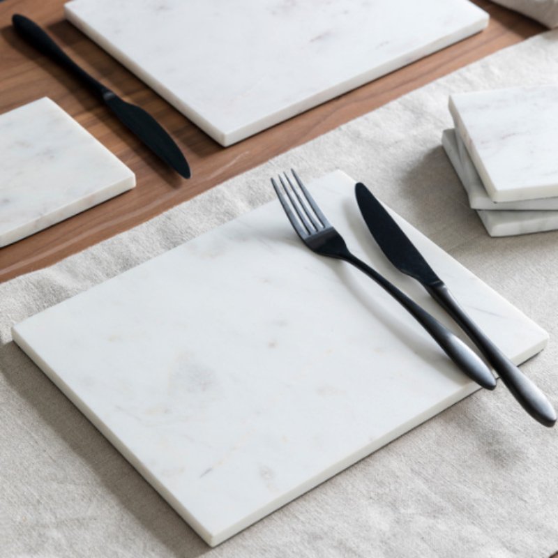 White Marble Rectangle Placemats (Set of 2) - Duck Barn Interiors