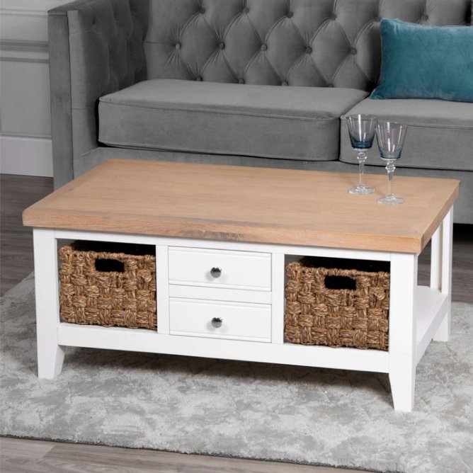 Windsor White Coffee Table with Baskets - Duck Barn Interiors