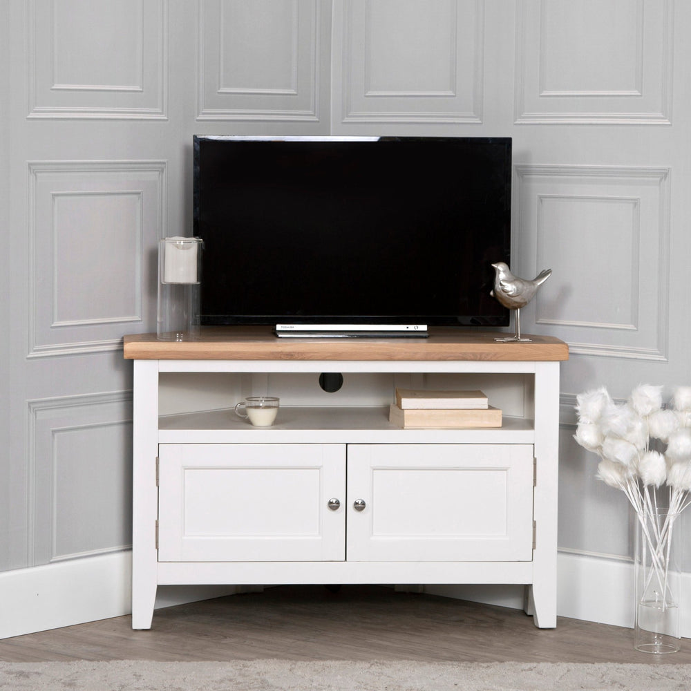 Windsor White Corner TV Stand1 - Duck Barn Interiors