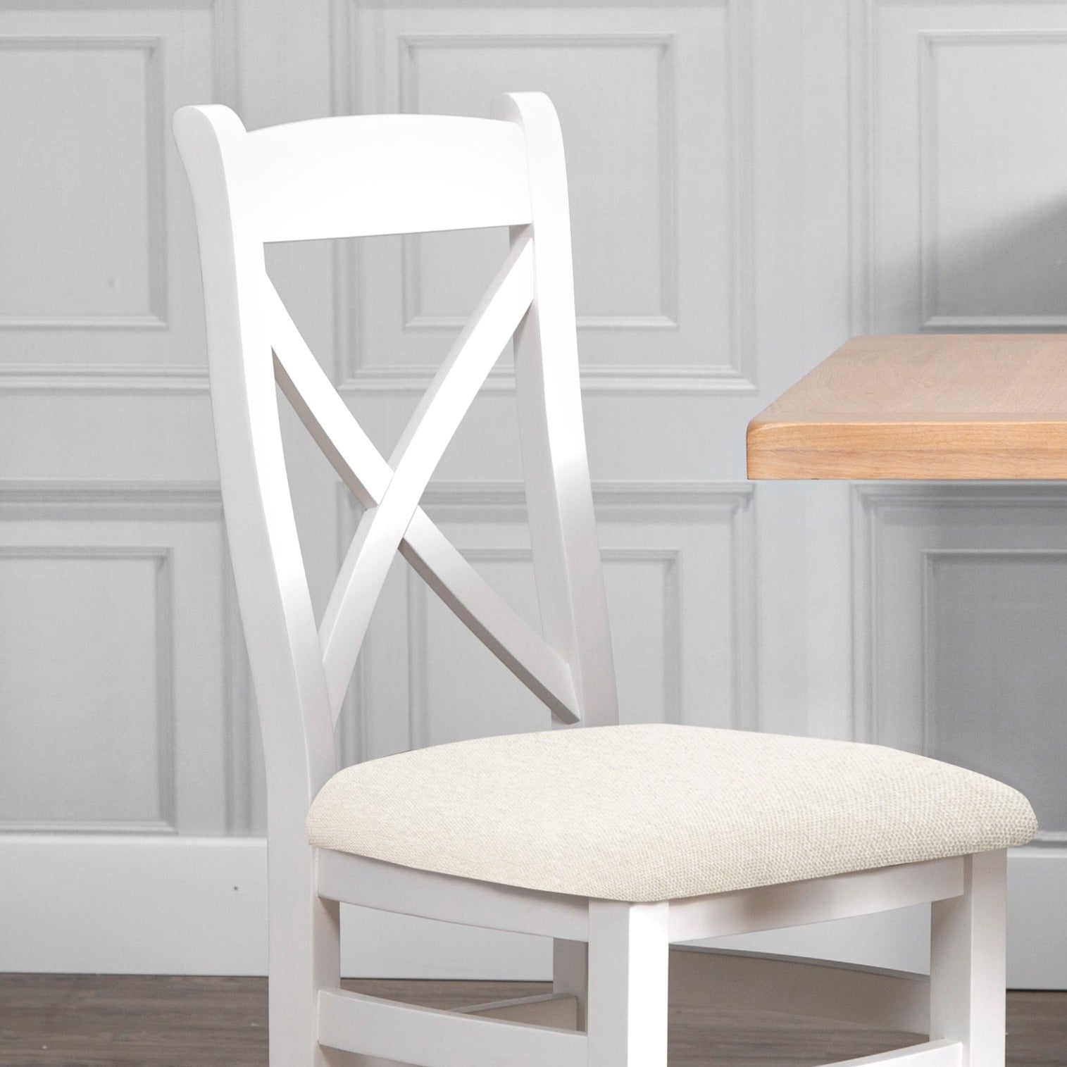 Windsor White Cross Back Chair Fabric Seat - Duck Barn Interiors