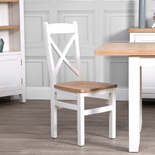 Windsor White Cross Back Chair Wooden Seat (Pair)
