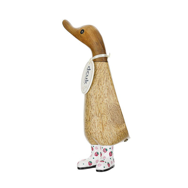 Wooden Duckling in Strawberry Print Wellies - Duck Barn Interiors